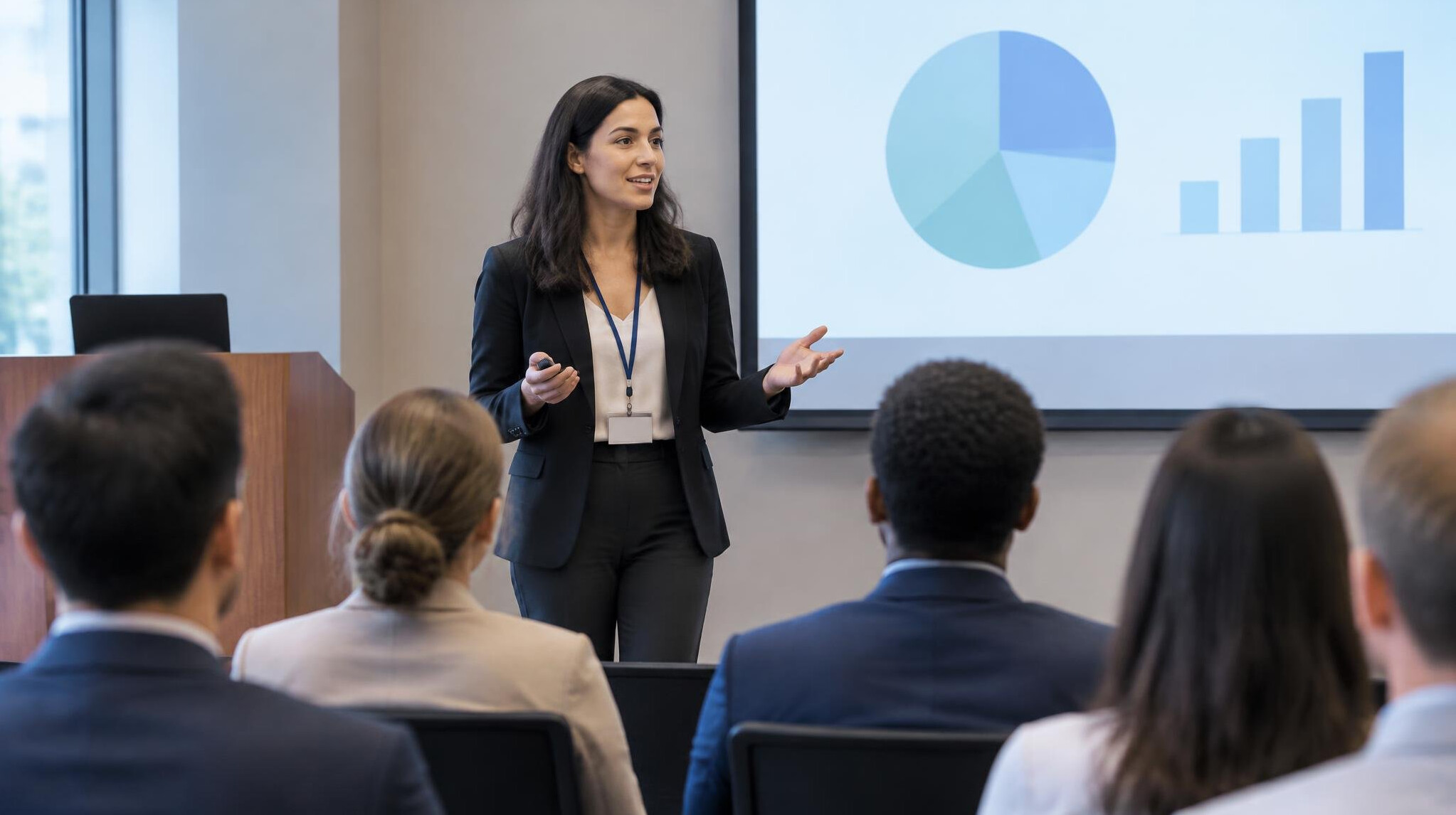 woman giving presentation